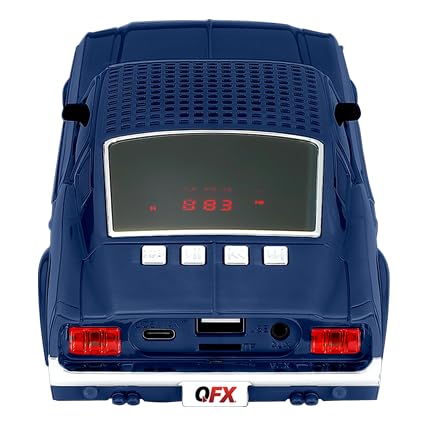 QFX Bluetooth 1965 Retro Car Replica Speaker, 3-inch Speakers, Hands Free Link, Built-in Microphone, FM Radio and LED Party Lights, Blue - BT-1965-BLU