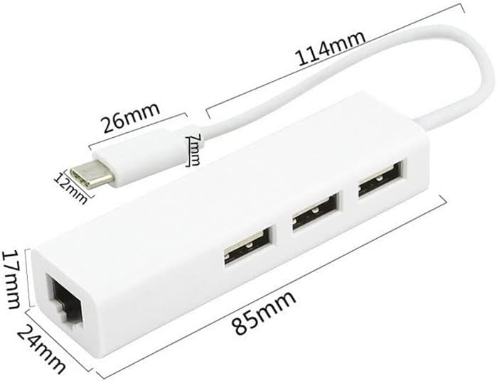 USB C to 3 x USB A and RJ45 Ethernet LAN Adapter Hub Cable Mac USB-C Network for Win XP/8/10/ MACOS