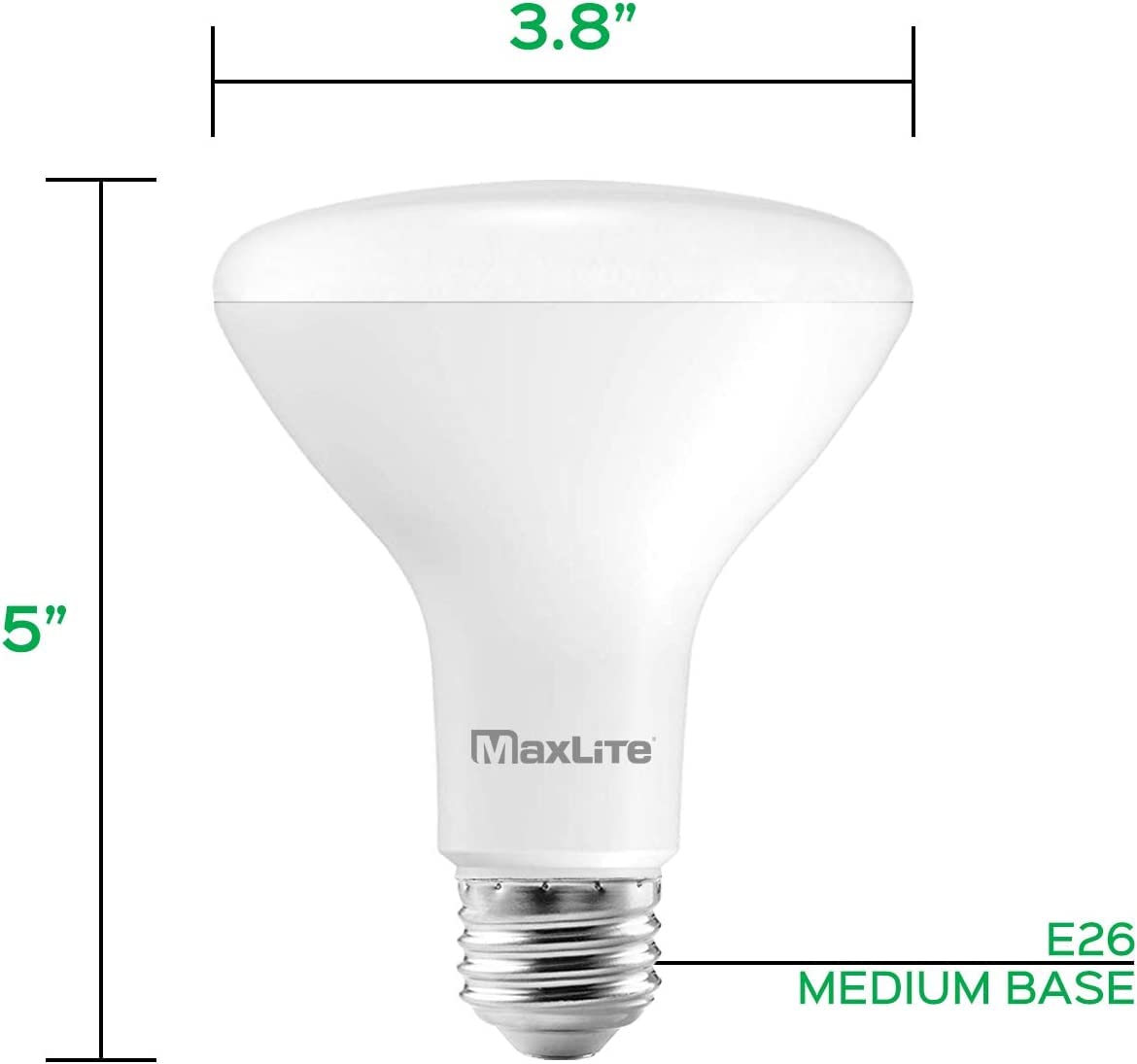 Maxlite LED BR Reflector LAMP 8W BR30 DIM 5000K 4PK, White (8BR30D50/4P/WS)