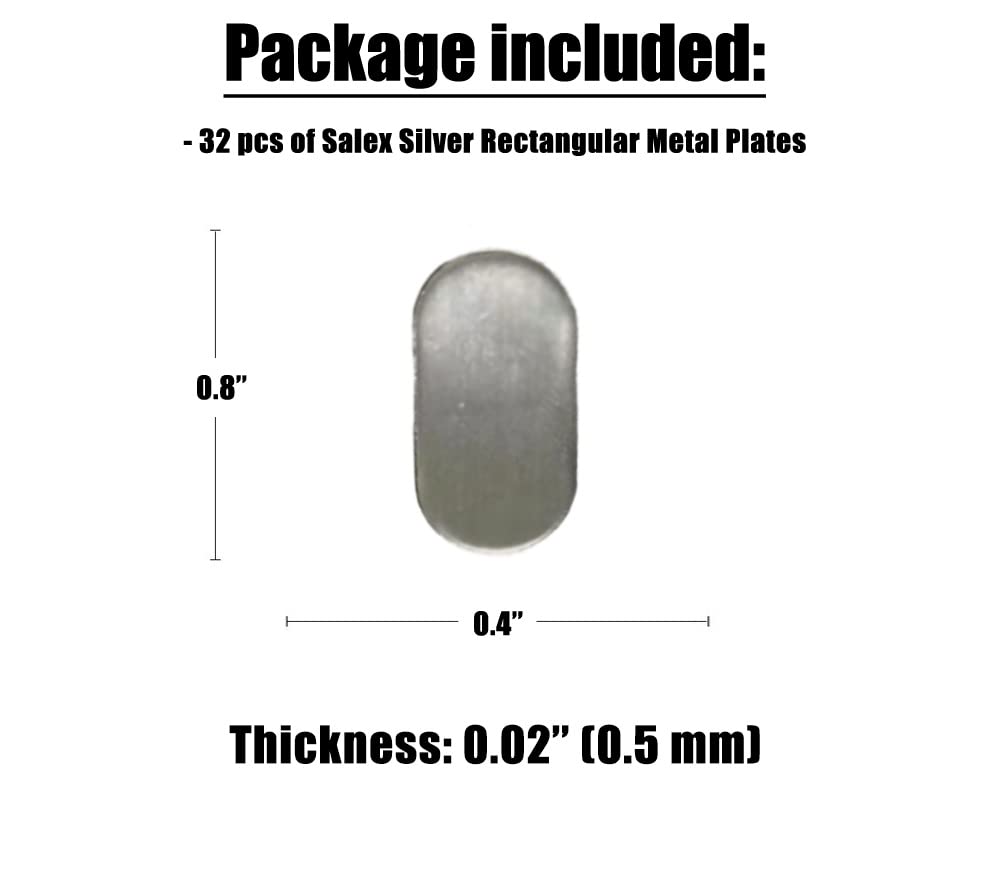 Mini Metal Plates for Magnetic Mount, Wall, Phone Holder, Case, Magnet, Crafts, DIY. Kit of 32 Silver Small 0.4" x 0.8" Iron Discs with 3M Adhesive