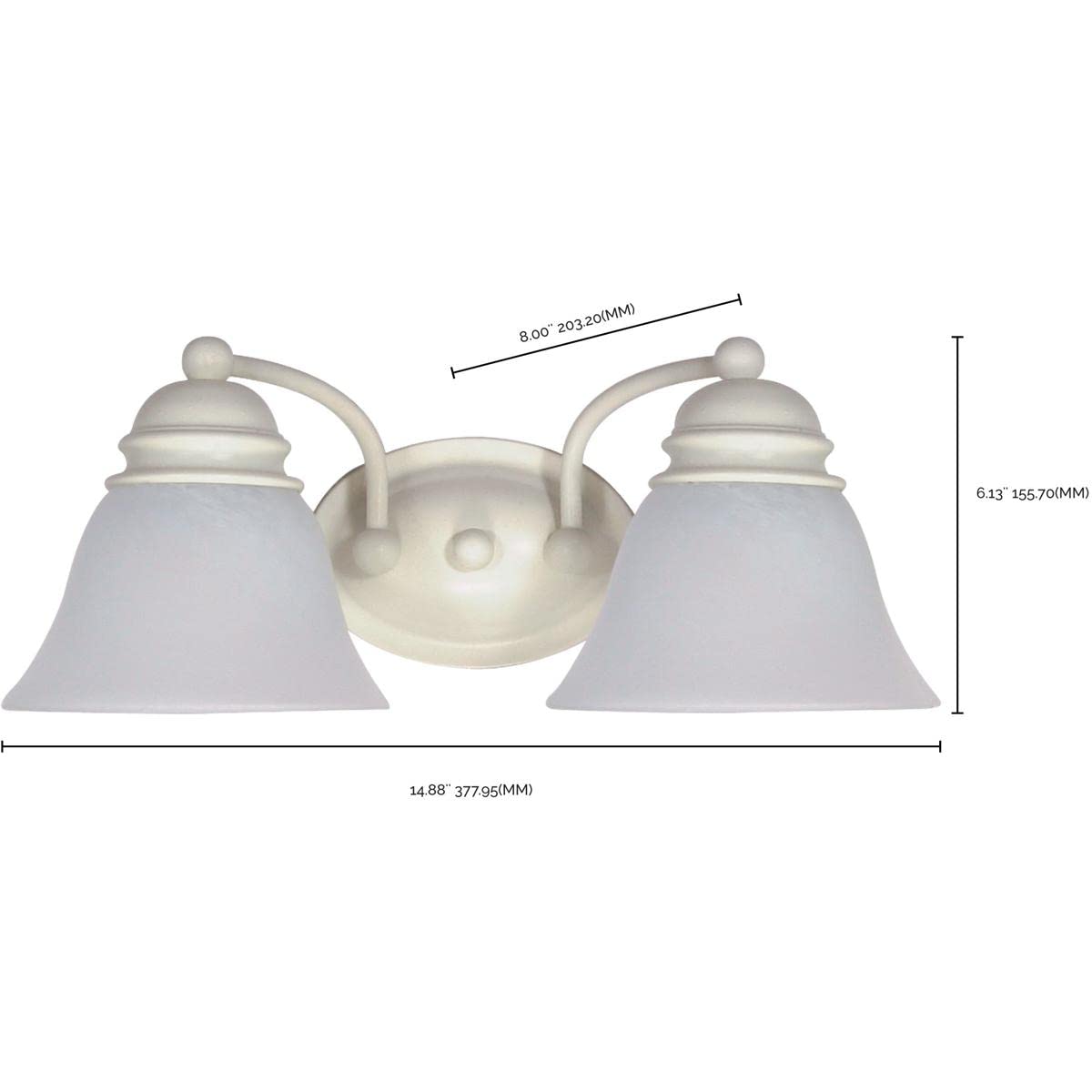 Nuvo 60/353 Two Light Empire Wall Vanity, 15 in, Textured White/Alabaster