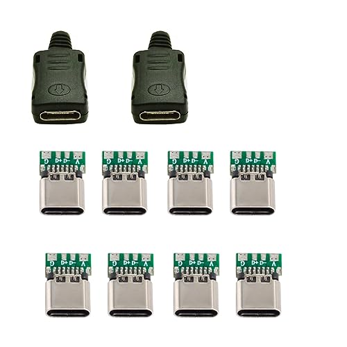 cablecc 10set DIY 4pin USB 2.0 Type C Female Socket Connector SMT Type with PC Board & Housing & 3.0mm SR