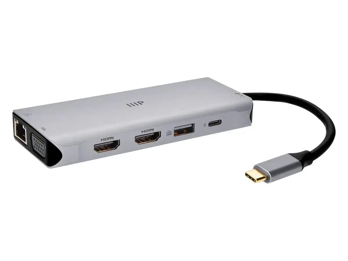 Monoprice 12-in-1 Dual-HDMI + VGA MST Triple Monitor Docking Station, 4K, 5Gbps USB?A, 100 Watts PD, 3.5mm Dual Audio Jack