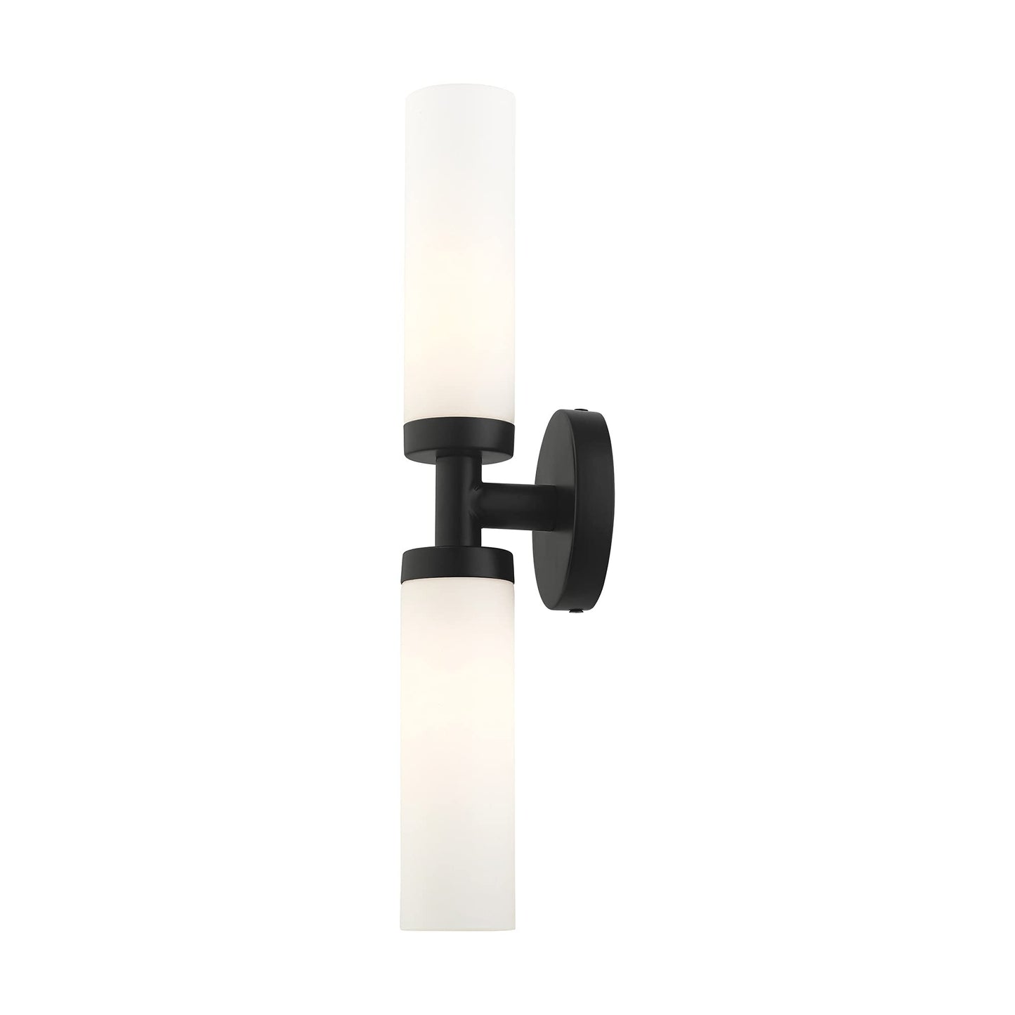 Livex Lighting 10104-04 Aero Collection ADA 2-Light Bathroom Vanity Light with Satin Opal White Glass Cylinder Shades, Black, 18 x 4.25