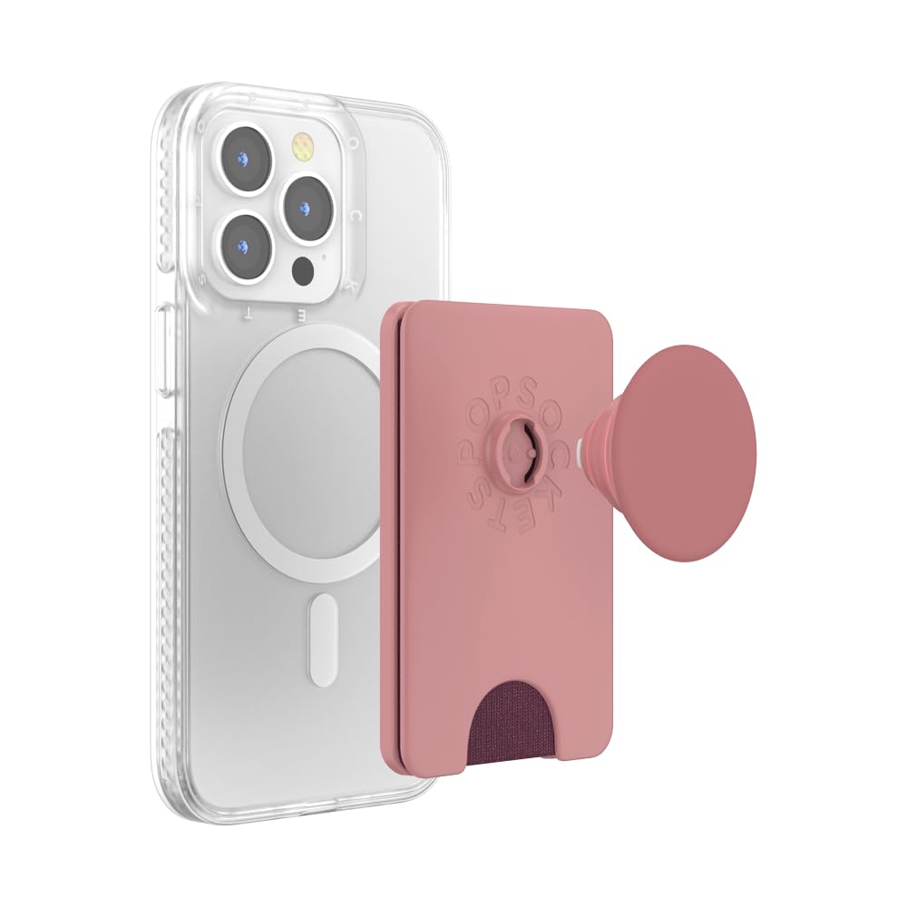 PopSockets Phone Wallet for MagSafe, Phone Card Holder with Grip, Pink - Clay