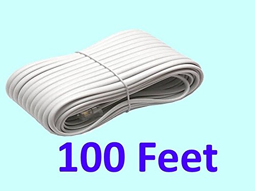Bistras 100 Feet White Telephone Extension Cord Cable Line Wire