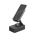 Wireless Audio Bluetooth Speaker 5in1 Phone Holder Emergency Rechargeable withColorful Ambient Light 300° Foldable for Tablet iPhone Android, Gifts