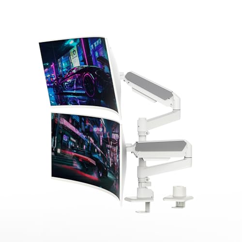 Dual Monitor Arm for 17-49 Inch Ultrawide Screens, Dual Monitor Mount Heavy Duty up to 44lbs, Adjustable Vertical Stacked Full Motion Dual Monitor Arm