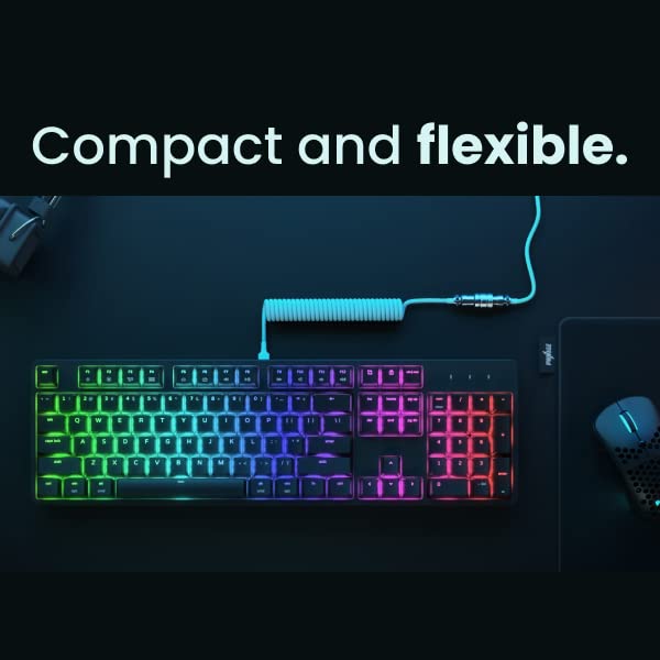 PWNAGE Ultra Custom Coiled Aviator USB C Cable for Gaming Keyboard, Double-Sleeved Mechanical Keyboard Cable with Detachable Metal Aviator, 1.8M USB-A