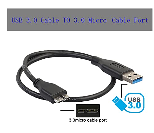 (2 Pack) Superspeed USB 3.0 Cable USB-A Male to USB Micro B - (1.5 Feet) Black for WD My Passport Ultra, My Passport X Portable USB 3.0 Hard Drive