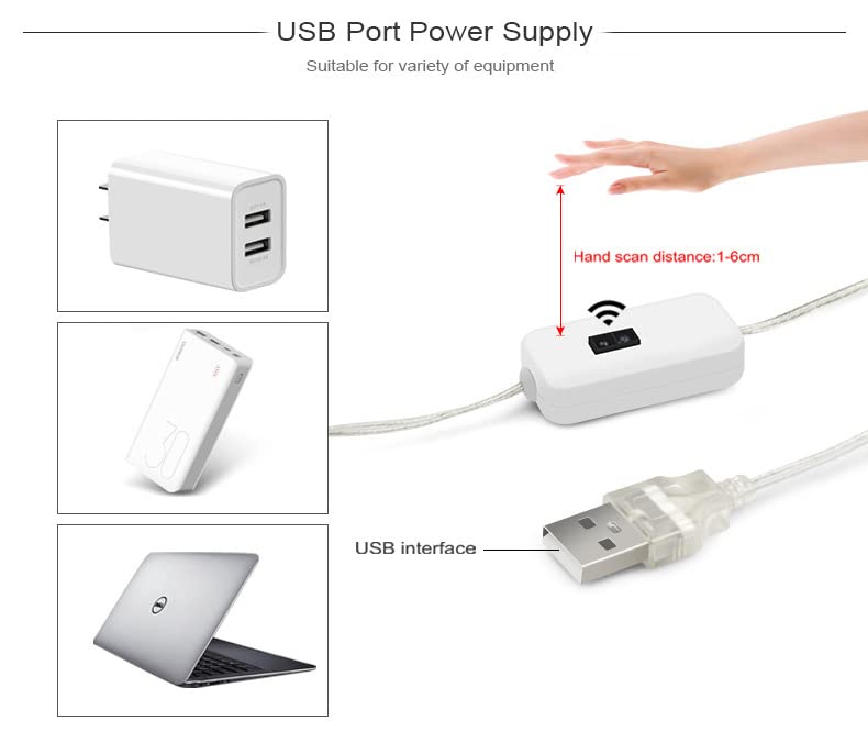 WeiHong LED USB Under Cabinet Lights with Hand Wave,Under Counter Lighting, Under Desk Light Bar, Hand Wave Activated, Plug and Play,Soft Strip Light