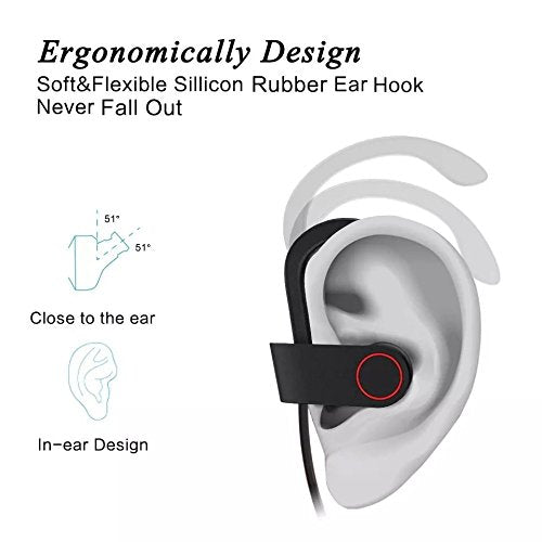 Dohaeris IPX7 Waterproof Wireless Headset Sports Bass Wireless Bluetooth 5.0 Earphones Hanging Ear with Microphone (Red)