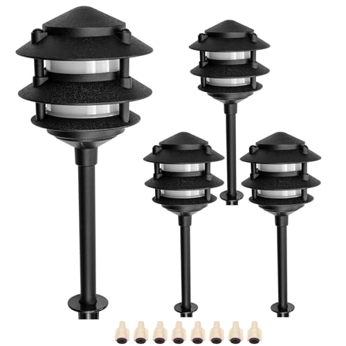 Lumina Lighting® Low Voltage Landscape Lighting Cast-Aluminum Pagoda Path and Area Light Warm White 4W G4 LED Bulb and ABS Ground Stake Included