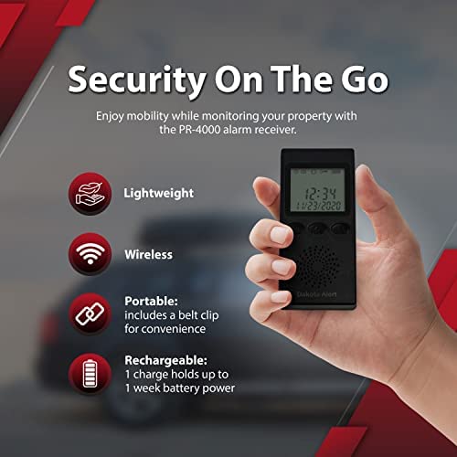 Wireless Driveway Alarm Portable Receiver PR-4000 - Compatible with Dakota Alert 4000 Transmitters | Battery-Powered Monitor Comes with USB Charger