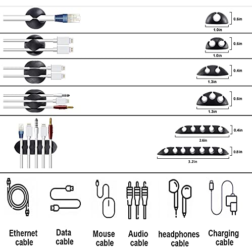 Cord Management Organizer Kit 4 Cable Sleeve split with 41Self Adhesive Cable Clips Holder, 10pcs and 2 Roll Self Adhesive tie and 100 Fastening Cable