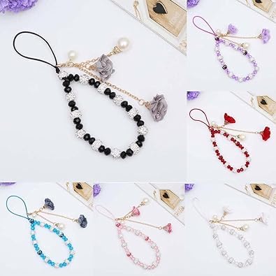 JJLFresheners White Mobile Phone Lanyard Universal Phone Chain,Pearl Beaded Lanyard Wrist Strap Anti Lost Charm Strap Fashion Case Keychain Wallet