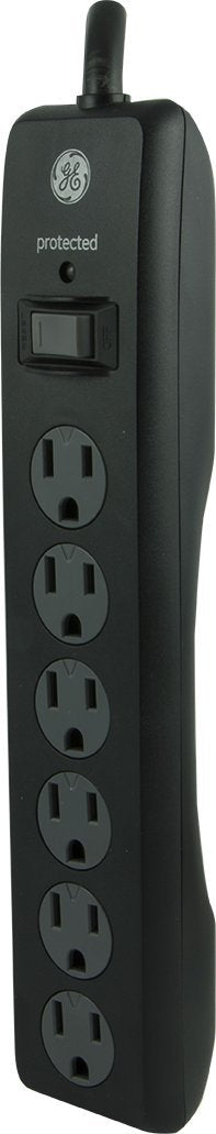 GE General Purpose 6-Outlet Surge Protector, 6 ft Extension Cord, 800 Joules, Twist-to-Close Safety Outlet Covers, Flat Plug, Protected Indicator