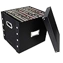 Snap-N-Store Vinyl Record Storage Box - Pack of 1-13.2 x 12.625 x 12.5 Inch LP Holder with Lid & Guides for 12-inch Records - Crate Holds up to 75
