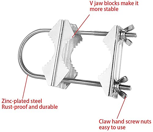 Double Antenna Mast Clamp Heavy Duty Pole to Pole Mounting Kit V Jaw Block with U-Bolt Mounting Hardware for TV CB Ham Antenna Parasols Flags