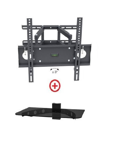 Mount World 1272-31 Articulating Full Motion Dual Arm Wall Mount Bracket with Bundle Single Glass shelf of Cable Box DVD Player Stereo Components