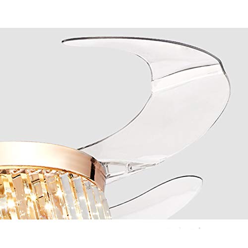 36/42inch Modern Luxury K9 Crystal Ceiling Fan with 4 Retractable Blades 3 Speeds Silent Ceiling Fans Lighting Fixture LED Light for Home Restaurant