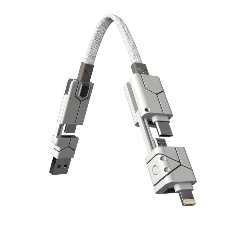 Futurizta Tech® Zeus-X Go 6 in 1 Keychain Universal Cable 240W 5Gbps USB3.0 USB-C, Lightning, Micro-USB, USB-A Fastest Keychain Cable Zinc Alloy Ultra
