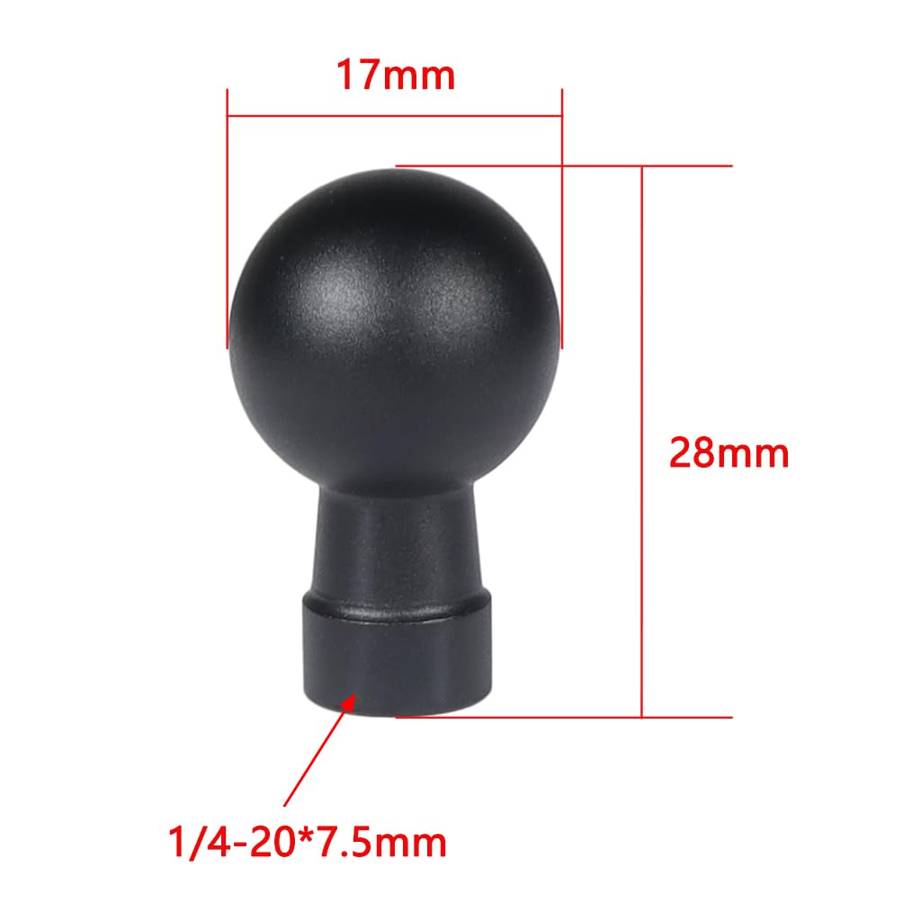 NovelGoal Aluminum 17MM Ball Head Mount 1/4" Screw Male/Female Adapter for Action Camera Phone Stand GPS Holder Bracket