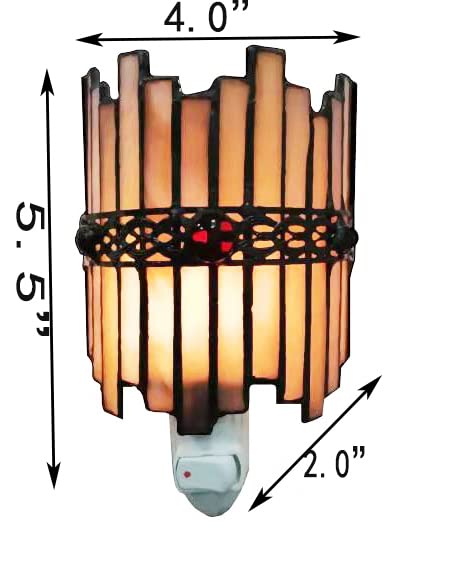 HUIMEIJU Retro Tiffany Glass Night Light, Geometric Pattern Yellow Crown, Birthday Gift, Sleeping Light for Room, Aisle, Bathroom, Kitchen