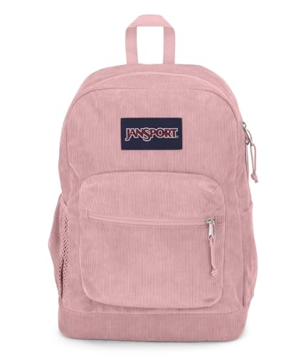 JanSport Cross Town Plus Remix Backpack - Padded Back Panel, Laptop Sleeve, and Front Pocket Organizer - Misty Rose Corduroy