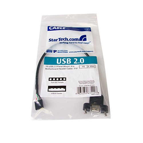 StarTech.com 1 ft Panel Mount USB Cable - USB A to Motherboard Header Cable Adapter F/F - USB 2.0 internal Cable (USBPNLAFHD1)
