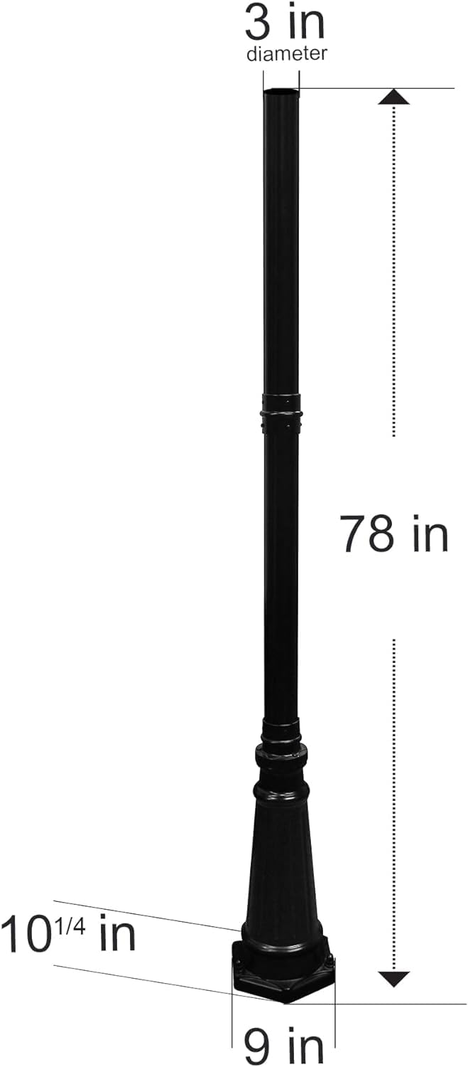 Gama Sonic Imperial III Lamp Post for Outdoor Solar Post Light with 3" Fitter Mount, 79" Tall, Black Heavy Duty Cast Aluminum, Universal Fit 3inch