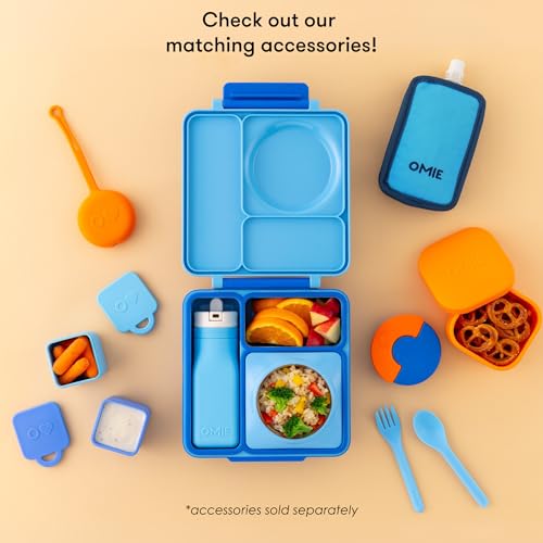 OmieBox Bento Box for Kids - Insulated Bento Lunch Box with Leak Proof Vacuum Insulated Food Jar - 3 Compartments, Two Temperature Zones (Blue Sky)