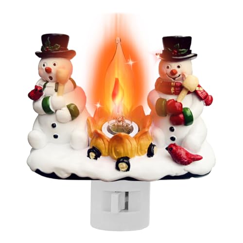 Christmas Decorations?Snowman Campfire Night Light?4 Inch Resin Rotating Plug Christmas Night Light with Flame Flicker Effect, Suitable for Children's