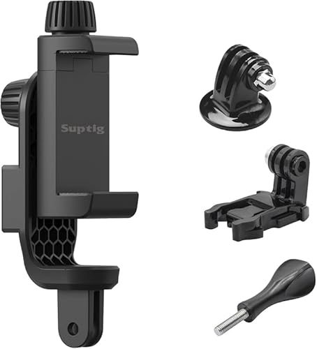 Suptig Phone Holder for Tripod, Action Camera Tripod Mount Adapter Compatible for iPhone, Gopro, DJI Action, Insta 360, Akaso, Mic, LED Light