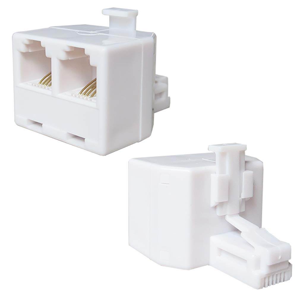 EQUTY BAYMERS 2 PCS RJ11 Double Telephone Jack Adapter, 1 to 2 in Phone Line Splitter for ADSL Fax Cordless Phone Systems