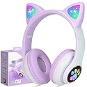 TCJJ Bluetooth 6.0 Cat Ear Kids Headphones for Girls, LED Light Up, 85dB Safe Volume Limit, Stereo Sound Toddler Foldable Wireless & 3.5mm Wired…