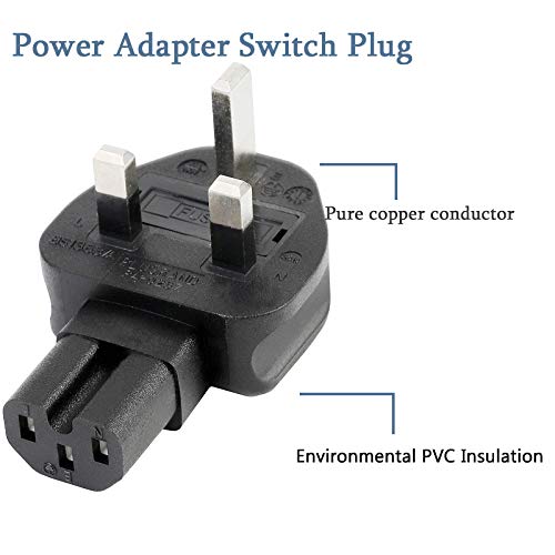 Tekit UK BS1363 3-Pole Male to IEC 320 C15 AC Power Adapter,UK to C15 Power Converter Travel Plug Adapter UK Plug End…