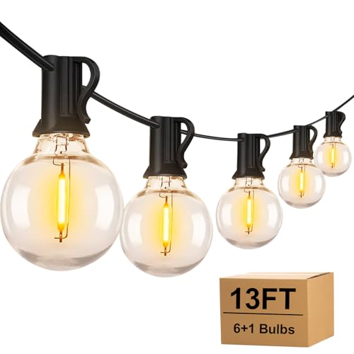 TAICORE Outdoor String Lights with ST38 Clear Globe Bulbs, Black Cord, Waterproof LED Edison Filament Decorative Lighting for Patio, Garden, Backyard