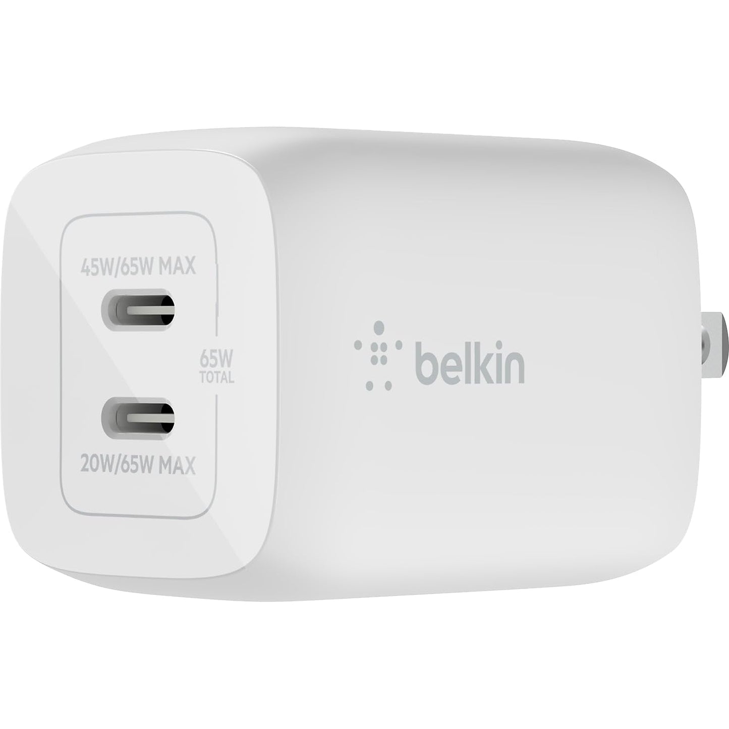 Belkin 65W Dual USB C Charger Block, Super Fast Charging PD3.0 w/ GaN Technology - Samsung Galaxy S25, Apple iPhone 17, Air, Pro, Pro Max, iPad