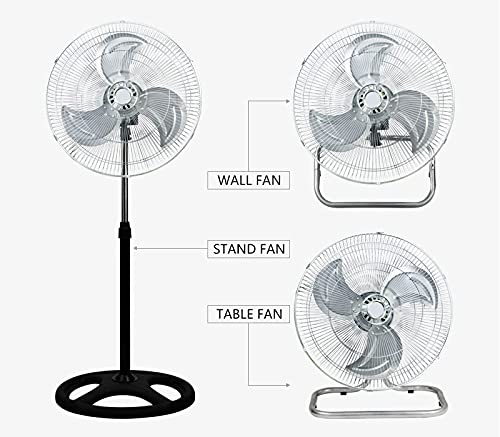 PrimeTrendz 18 Inch Industrial Grade High Velocity 3 in 1 Floor Stand Desk Wall Mount Oscillating Fan, 3 Speed Settings, 3 Blade, Black