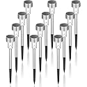 GIGALUMI Solar Lights Outdoor Waterproof, 12 Pack, Stainless Steel LED Solar Garden Lights for Patio, Lawn, Yard and Landscape, Cold White