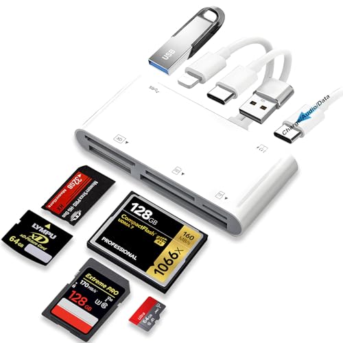 9-in-1 Memory Card Reader Universal SD Card Reader for iPhone/iPad, CF/SD/MicroSD/MS/XD Card Reader & USB OTG Adapter with USB-A/USB C/Lightening