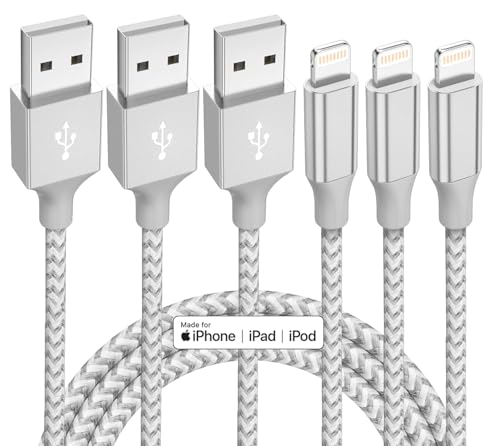 iPhone Charger 3 Pack 10 ft Apple MFi Certified Lightning Nylon Braided Cable Fast Charging Cord Compatible with iPhone 13 12 11 Pro Max XR XS X 8 7…