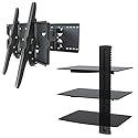 2xhome Full Motion Articulating Swivel Tilt Up Down TV Wall Mount Bracket for Samsung LG Sharp TV 55 60 65 70 75 80 85 DVD Player Entertainment Shelf
