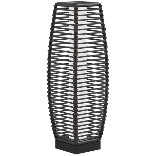Outsunny Solar Floor Lamp, Outdoor Rattan Garden Lantern Pathway Light & Decorative Driveway Lighting with Auto On/Off LED Lights for Porch, Yard