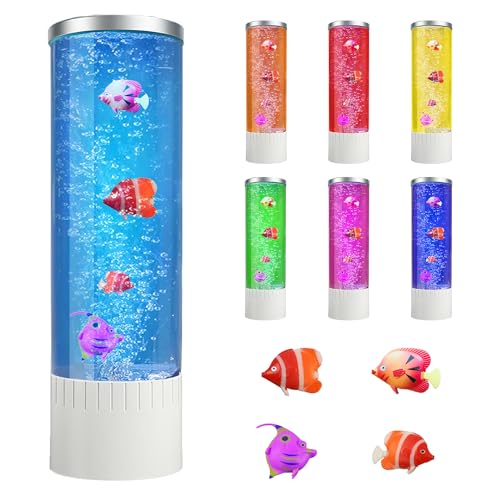 Brewish Bubble lamp | 7 Color Changing LED Lamps | Fake Aquarium Night Light | Artificial Fish Tank with Moving Fishes | Home Decor, Ideal Gift