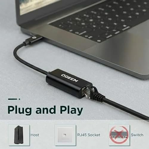 QGeeM USB C to Ethernet Adapter, 1000Mbps Gigabit RJ45 LAN Network Dongle, Thunderbolt 4/3 Compatible, Braided Nylon Aluminum Case for iPhone 17 16 15