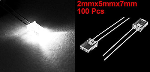 uxcell 100 Pcs 2x5x7mm Rectangular Head White Diffused Light LED Lamp Bulb