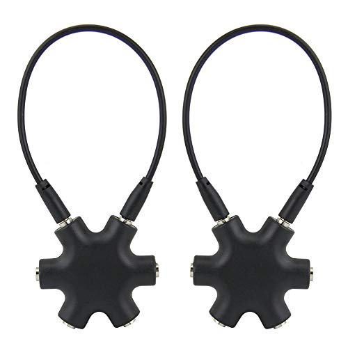 JOYISEN 2PCS Multi Headphone Splitter 3.5mm Headphone Audio Jack Splitter 1 Male to 5 Port Female Earphone Headset Adapter (Black)