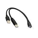 ALINNA Black USB 3.0 Female to Dual USB Male Extra Power Data Y Extension Cable Splitter Adapter for 2.5" Mobile Hard Disk